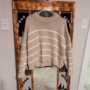 Quince Beige and White Striped Sweater